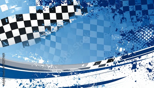 Abstract blue checkered flag racing background - works well for marketing materials