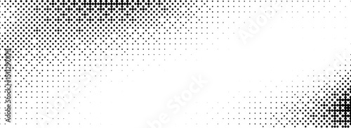 Pixelated bitmap texture. Black and white dither pattern wallpaper. Abstract glitch gradient pattern. 8 bit video game background. Wide raster screen backdrop. Vector halfton pixel art illustration 