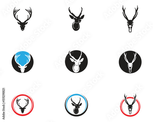 Head deer animals logo black silhouete icons