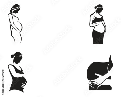 pregnant woman line art symbols template vector