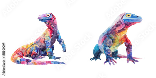 abstract color silhouette of komodo watercolor vector illustration
