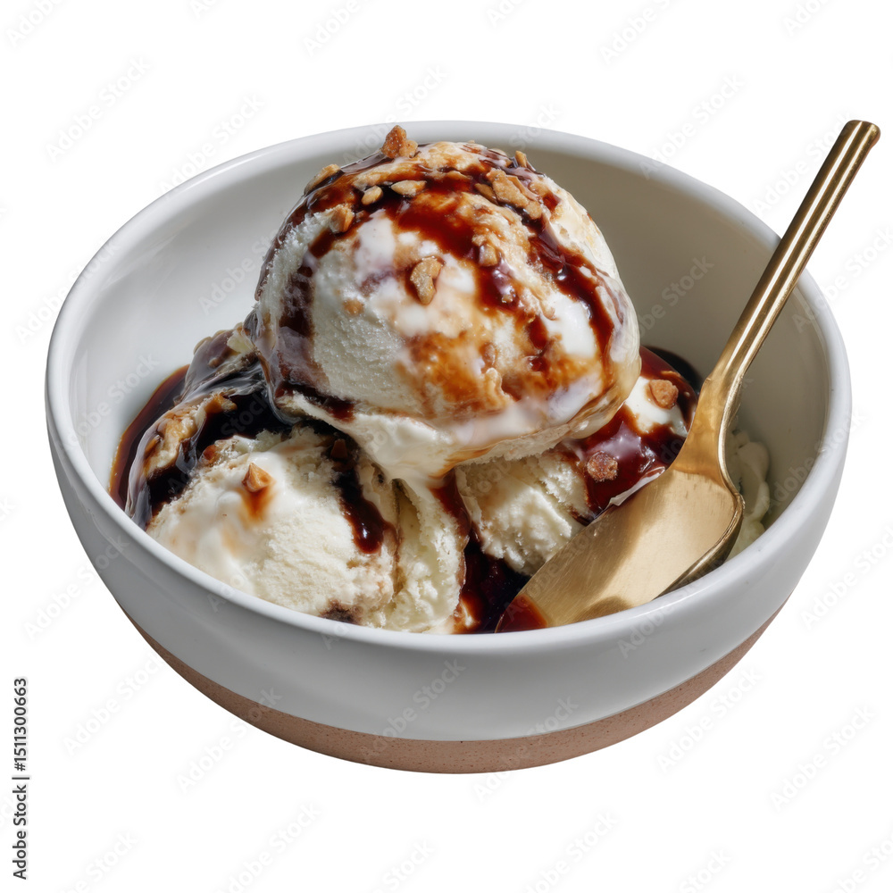 Delectable Sundae: A close-up shot of a creamy scoop of ice cream with rich chocolate sauce and nuts, beautifully presented in a bowl, promising pure indulgence and sweetness. Delectable Sundae: A close-up shot of a creamy scoop of ice cream with rich chocolate sauce and nuts, beautifully presented in a bowl, promising pure indulgence and sweetness.