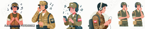 soldier character vector listening to music