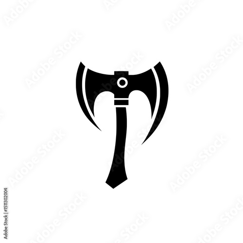 Double-headed battle axe icon in black vector with curved blades and sturdy central handle
