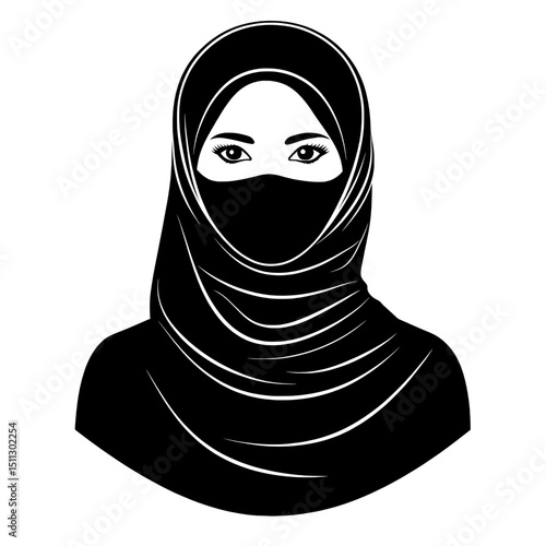 Woman wearing hijab in black silhouette with face visible representing modest fashion or identity