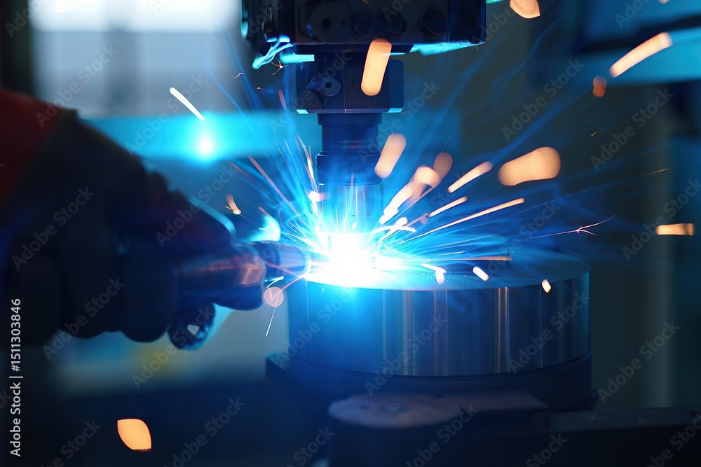 Obraz premium Welding sparks in metal industry manufacturing process