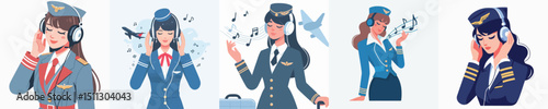 stewardess character vector listening to music
