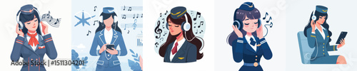 stewardess character vector listening to music
