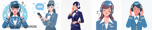 stewardess character vector listening to music