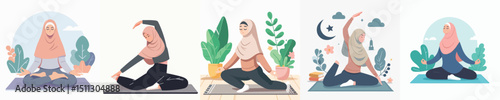 vector woman wearing hijab yoga movement