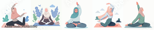 vector woman wearing hijab yoga movement