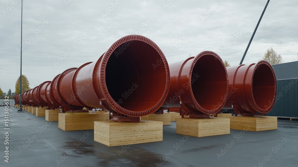 Rust-resistant coating applied to large diameter pipeline stored on wooden blocks Rust-resistant coating applied to large diameter pipeline stored on wooden blocks