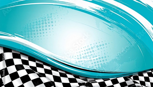 Racing checkered flag with blue swoosh - perfect for editorial use
