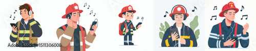 firefighter character vector listening to music