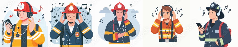 Fototapeta premium firefighter character vector listening to music
