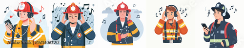 firefighter character vector listening to music