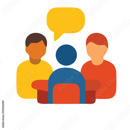 Discussion and Debate: A vibrant, stylized illustration capturing a meeting, brainstorming session, or collaborative discussion.
