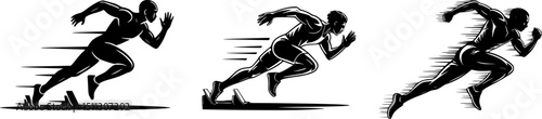 Powerful Sprinter Silhouette Running Fast, Athlete Sprinting in Motion, Speed Runner Outline, Track and Field Sprinter, Racing Runner Figure, Jogger Silhouette, Fitness Athlete Running, Dynamic Runner