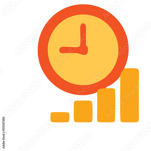 Time is Money: An illustration depicting a clock above a rising bar graph, symbolizing the concept of time management and increasing productivity.