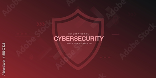 International cyber security awareness month is observed. flat design Cyber security banner gradient color red