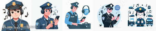 police character vector listening to music