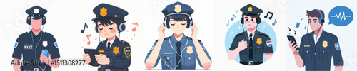 police character vector listening to music