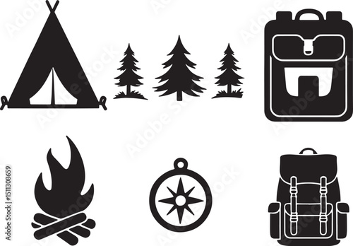 Adventure Travel Vector Silhouette Icon Set