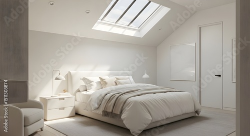 Bright Minimalist Bedroom with Skylight