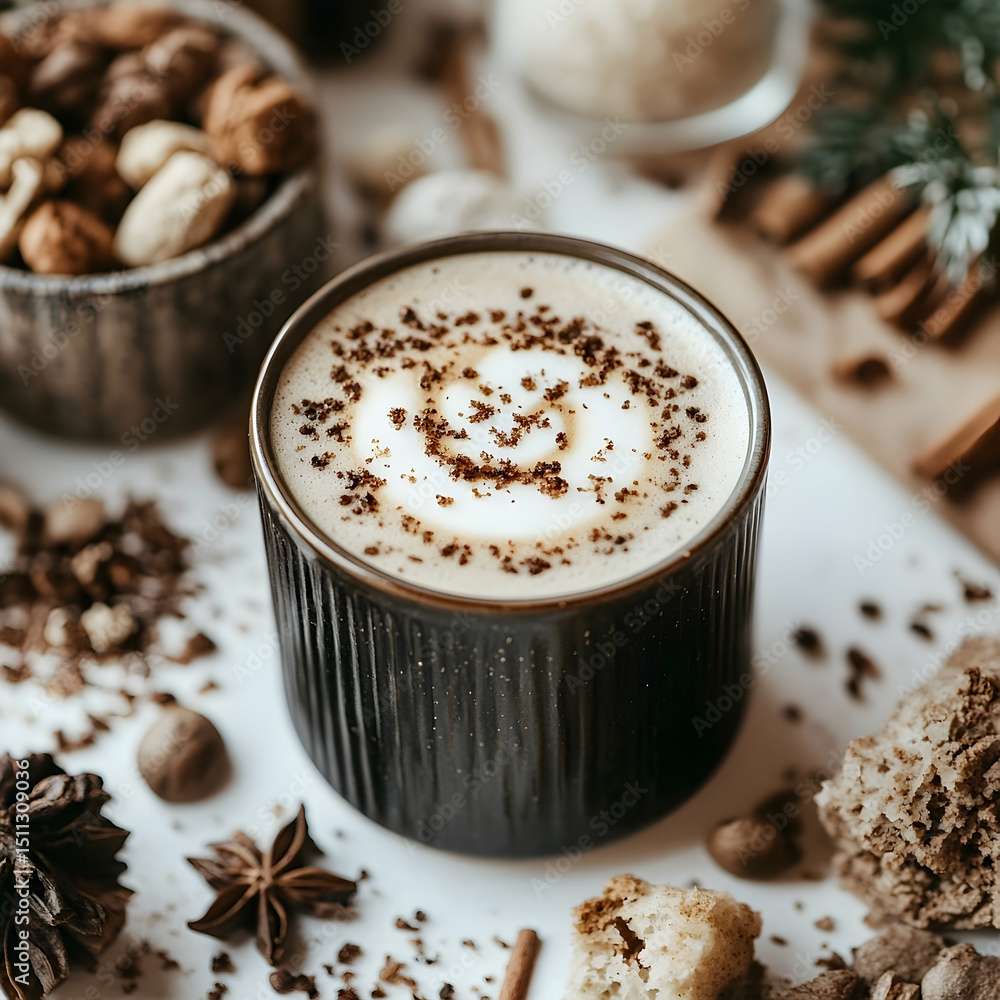 Spiced beverage in dark mug Spiced beverage in dark mug