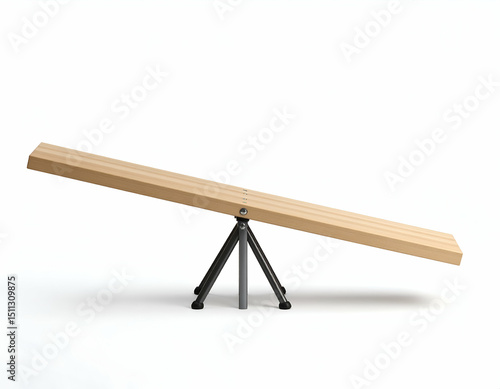 Tilted Seesaw A Simple Wooden Playground Seesaw Isolated on White Background