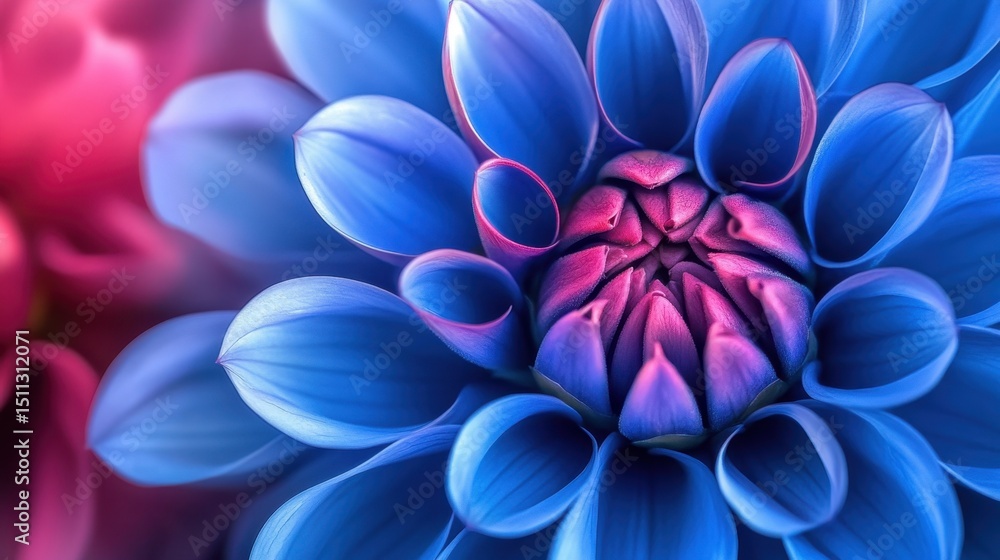 Stunning close-up view of a blue and pink flower displaying intricate petal details. Soft light enhances the organic beauty, creating a vibrant and serene atmosphere. Stunning close-up view of a blue and pink flower displaying intricate petal details. Soft light enhances the organic beauty, creating a vibrant and serene atmosphere.