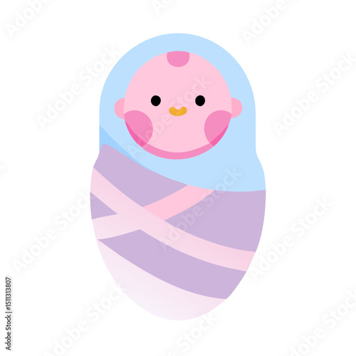 Icon of colorful swaddled baby with a cute face in pastel pink and blue design for nurturing