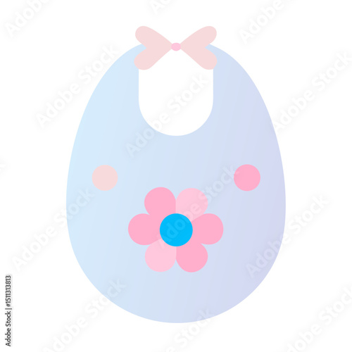 Icon of colorful children's bib with flower design in pastel pink and blue for mealtime