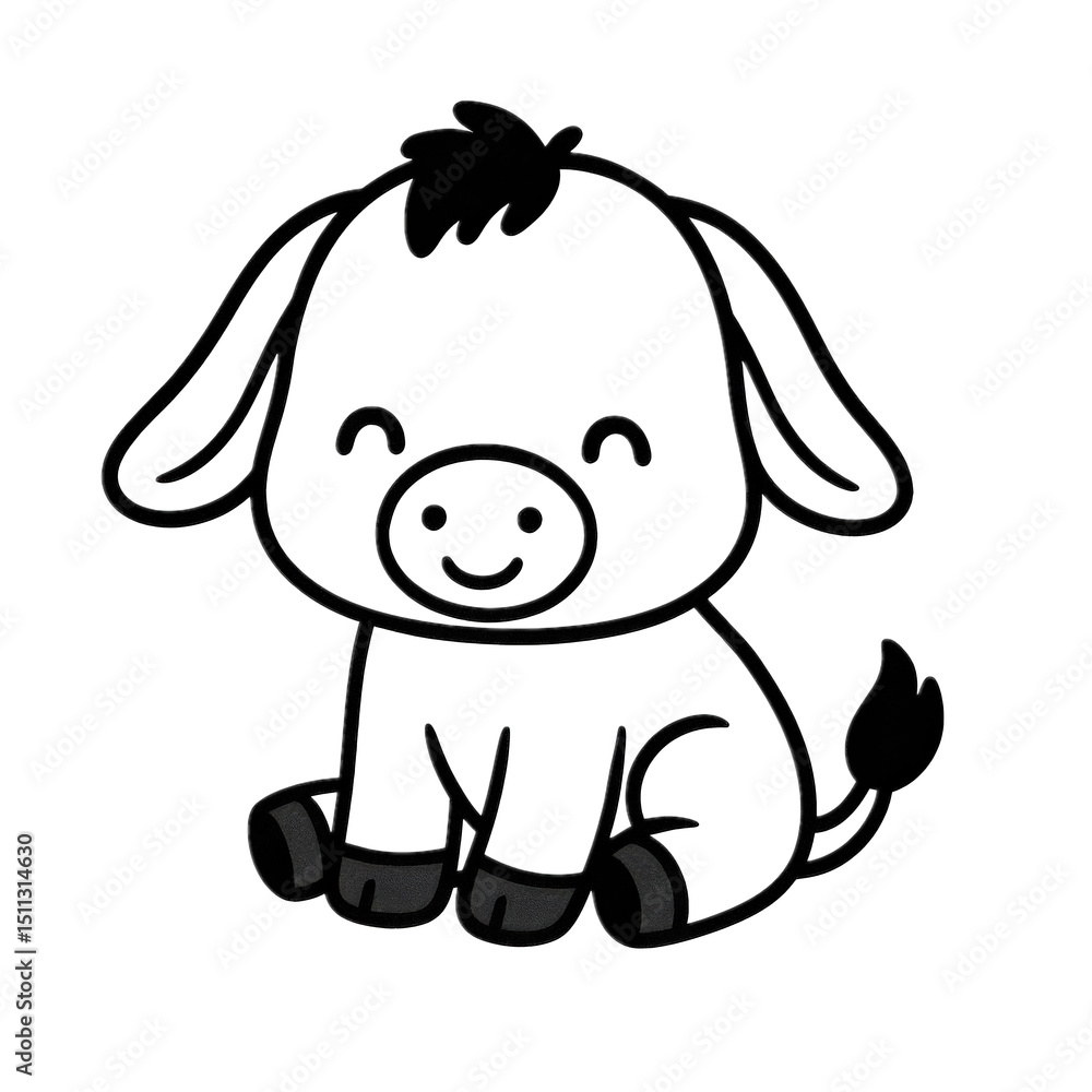Obraz premium Cartoon Donkey Smiling: A charming cartoon donkey with a cheerful expression sits contentedly, radiating warmth, and embodying simplicity, evoking a sense of innocence and playfulness.