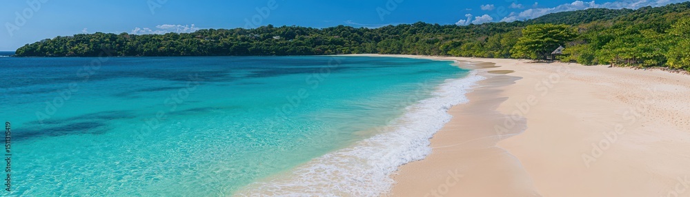 Fototapeta premium Tranquil Caribbean Beach with Crystal Clear Water and Blue Sky