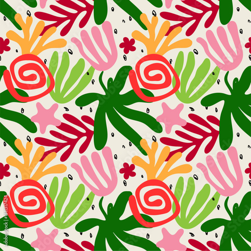Bali leaves seamless  pattern, hand drawn  topical, botany modern print,  isolated background, ornament for clothing, fabric, textile, wallpaper, summer cover, creative vector illustration