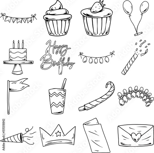 Birthday Cake and Gift Box Outline Set
