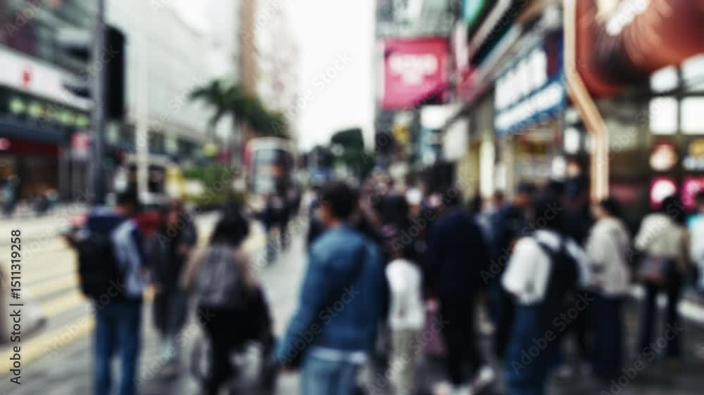Busy street scene in Hong Kong showcasing a crowd of pedestrians. The vibrant urban landscape highlights shopping areas with blurred signage and buildings. A dynamic city atmosphere Busy street scene in Hong Kong showcasing a crowd of pedestrians. The vibrant urban landscape highlights shopping areas with blurred signage and buildings. A dynamic city atmosphere
