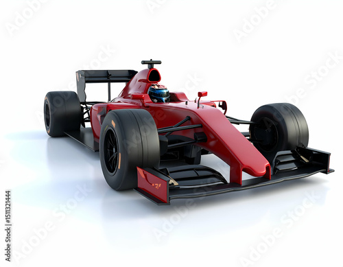 Dynamic Pose Red Racing Car, Speed and Power Isolated on White