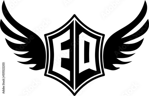 EQ logo emblem with winged and shield template