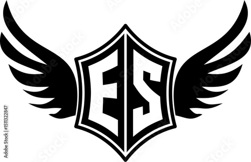 ES logo emblem with winged and shield template
