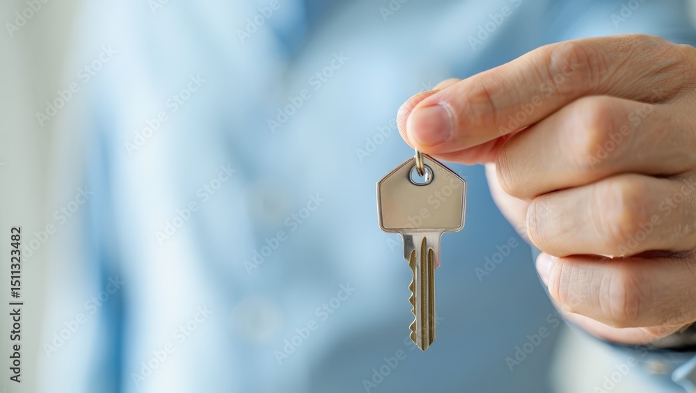 A hand extends forward, presenting a single house key, symbolizing new home ownership, real estate transactions, or the concept of security and access. A hand extends forward, presenting a single house key, symbolizing new home ownership, real estate transactions, or the concept of security and access.