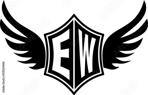 EW logo emblem with winged and shield template