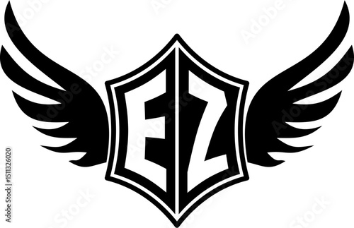 EZ logo emblem with winged and shield template