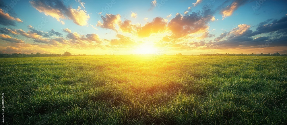 Obraz premium Lush Grassland at Sunset