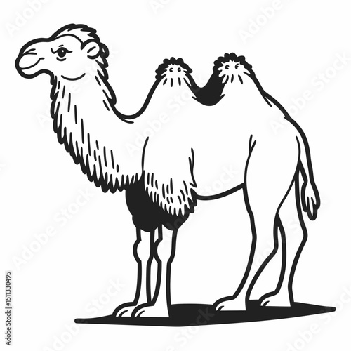 Camel outline illustration stands majestic on the desert sand, its silhouette a symbol of resilience, strength and timeless desert beauty. Generative AI