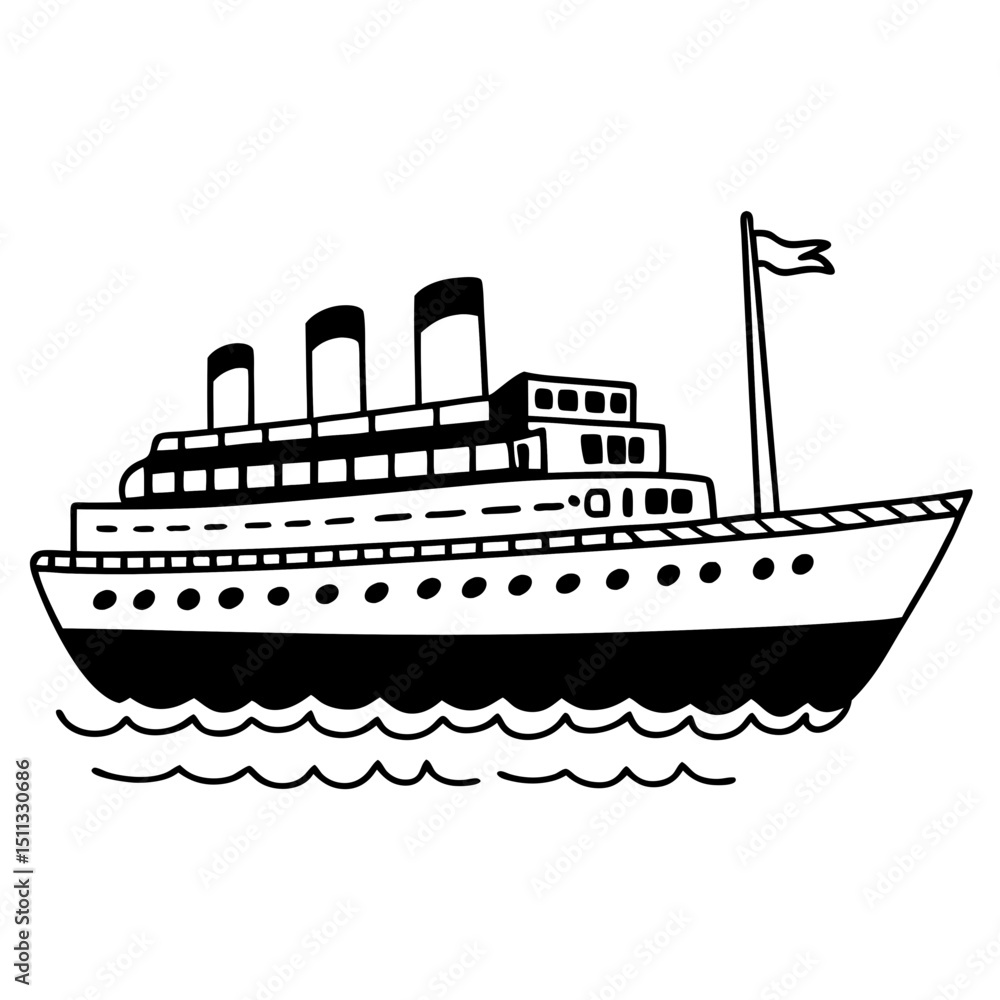Obraz premium A sleek cruise ship liner glides majestically across the ocean, a monochrome masterpiece of maritime engineering. Embodying elegance and the promise of exploration. Generative AI