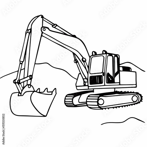 An industrial machine, an excavator, stands ready to dig and excavate earth, representing engineering, heavy machinery, and industrial work. Generative AI