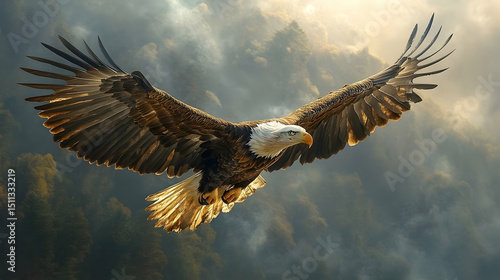 Wallpaper Mural Majestic bald eagle soaring through a cloudy sky. Torontodigital.ca