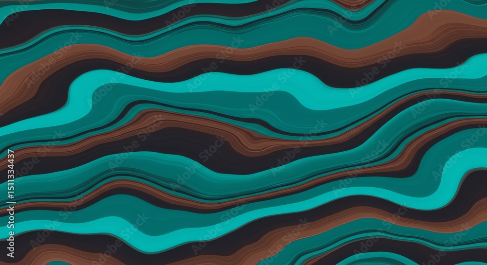 Fototapeta premium Abstract Teal and Brown Liquid Marble Swirls: Serene Flowing Design